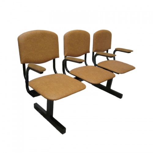 Секция стульев "Мягкая №2" 3-х местная с подлокотниками (спинка широкая прямая)
