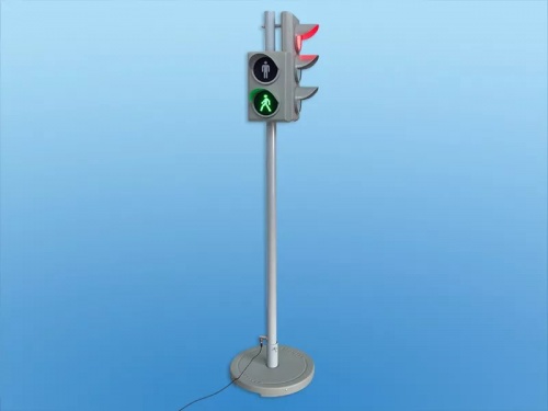Электрифицированная модель транспортного и пешеходного светофоров на стойке и основании 