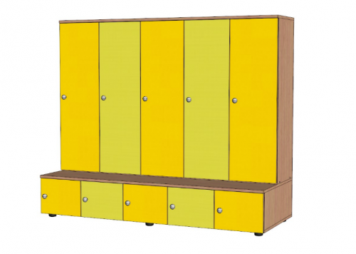 Шкаф детский 5-ти секционный для одежды с тумбой ЛДСП цветной фасад
